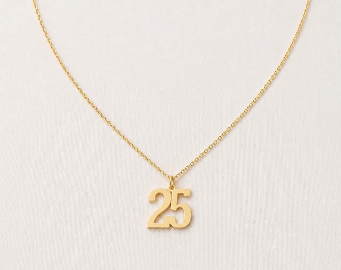 Custom Number Necklace in 8K or 14K Solid Gold, Personalized Milestone Pendant