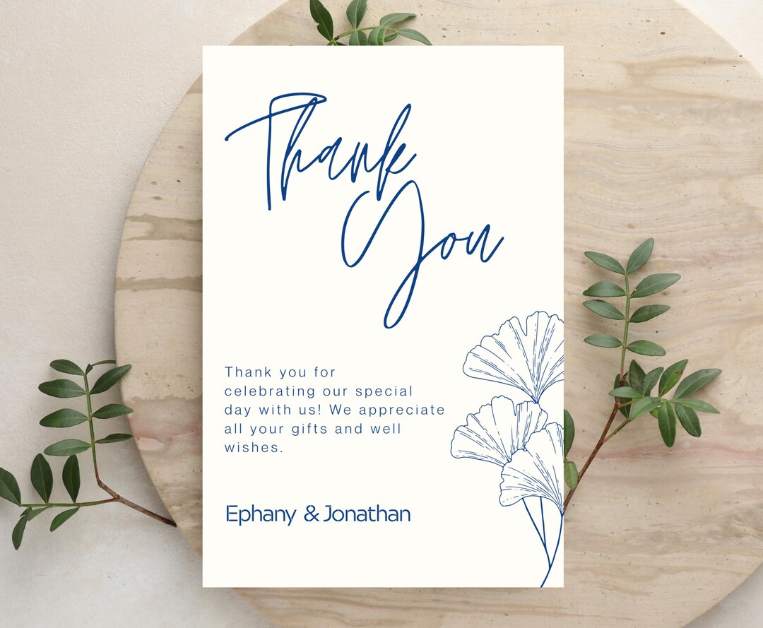 Blue White Wedding Thank You Card Template, Editable Canva Design (4x6 ...