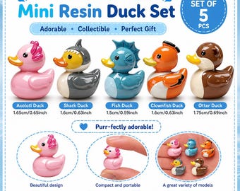 Set of 5 Marine Animal Mini Resin Ducks, Shark Fish Otter Axolotl Ducks, Cute Collectible Ducks, Jeep Ducks, Cruise Ducks