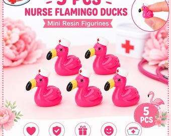 Mini Resin Ducks - 5 Pcs Nurse Flamingo Mini Resin Figurines, Gift, Jeep Ducks, Cruise Ducks