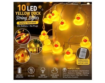 10 LED Yellow Duck String Lights: Battery Operated, Cruise Cabin Decor, Easter Party Lights