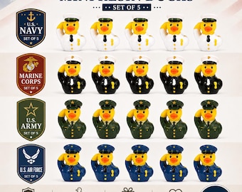 Mini Resin Military Ducks Set of 5 – Navy White Uniform, Air Force Blue, Army Green, Marine Corps Black- Tiny Saluting Ducks for Cruise Duck