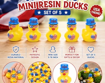 Mini Resin Ducks Patriotic USA Tiny Duck Figurines Set of 5 Cruise Ducks Jeep Ducks