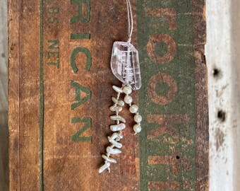 Kunzite and Akoya Keishi Pearls - hand knotted tan silk necklace