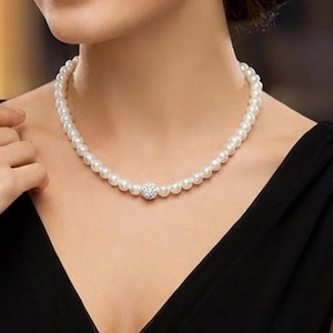 Classic Pearl Jewelry Set for Women | Bridal Wedding Pearl Necklace Bracelet Earrings | Elegant Simulated Pearl & Crystal Gift for Her