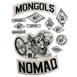 Nomaden Biker Patch Set 13 Stück | Weiß & Schwarz gesticktes MC Rocker Patch Kit | Outlaw Motorrad Weste Jacke Patches Aufnäher