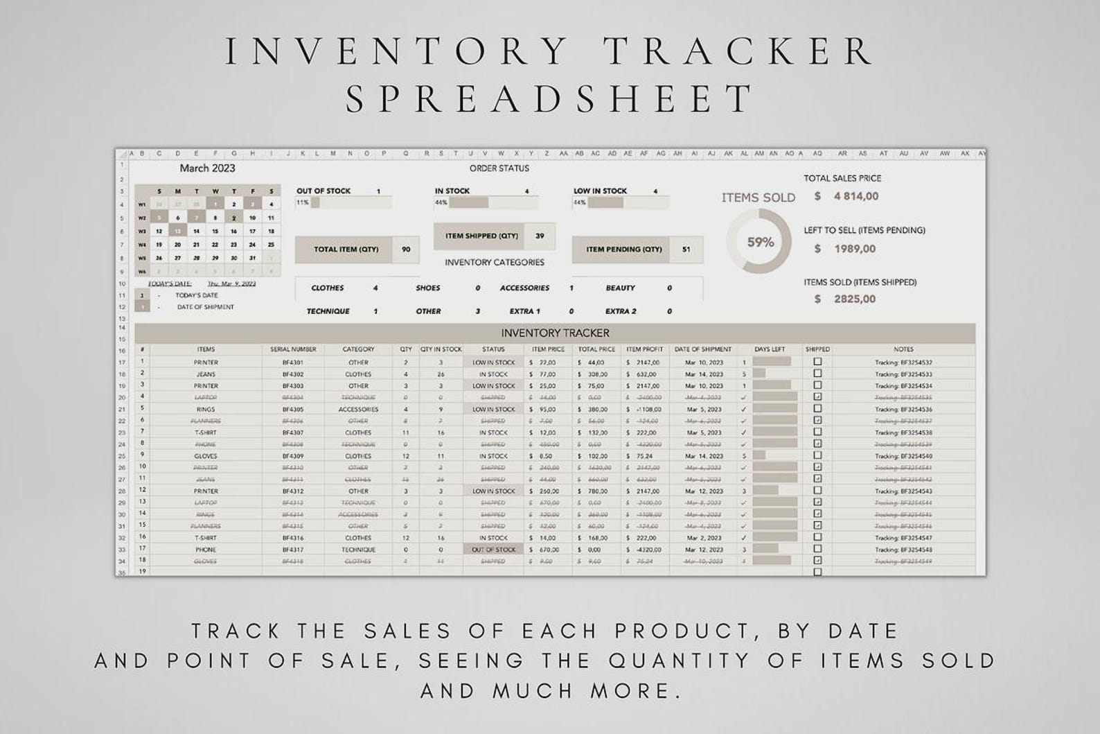Inventory Tracker Excel Template | Stock Management Spreadsheet | Small ...