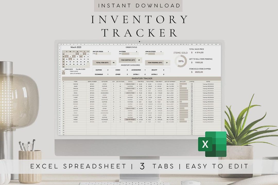 Inventory Tracker Excel Template | Stock Management Spreadsheet | Small ...