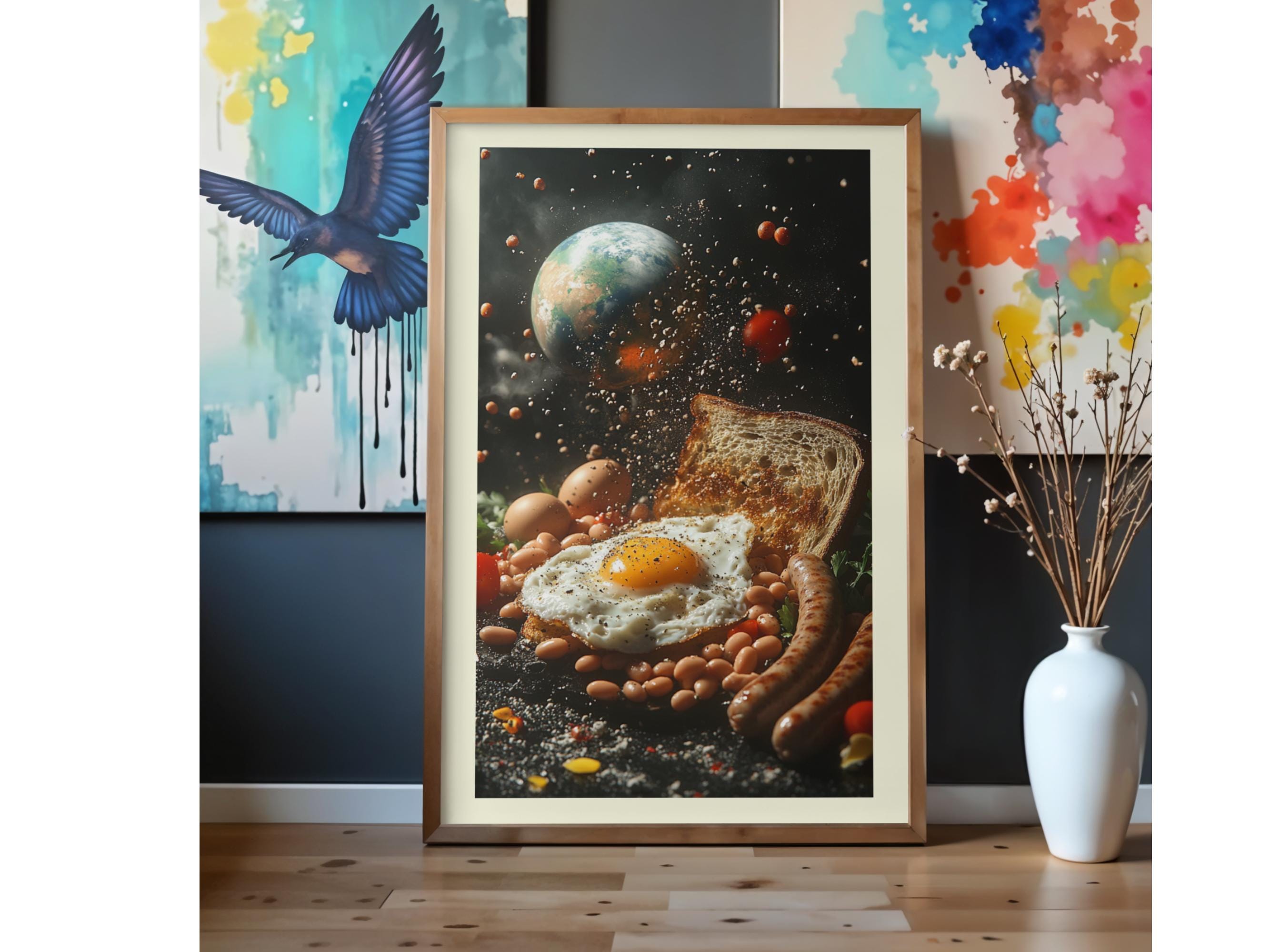 Breakfast Inn Space Full English Breakfast in Space Poster | Dramatic Landscape Wall Art ...