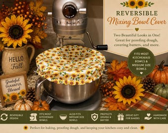 Autumn Reversible Mixing Bowl Cover , KitchenAid mixing bowl Cover,  Fall  bowl cover,  fall Kitchen Decor, Reversible bowl cover,
