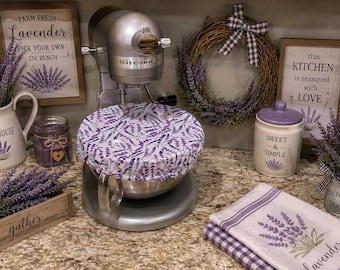 Reversible Mixer Bowl Cover, Sourdough Proofing,Food Storage, Baking tools,Lavender and purple  reversible cover, farmhouse kitchen