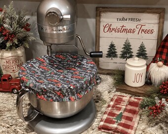 Red Truck Christmas Bowl Cover | Reversible KitchenAid Mixer Dough Cover