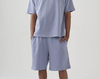 Conjunto de camiseta y pantalón corto de tejido interlock extragrande de 10 oz.