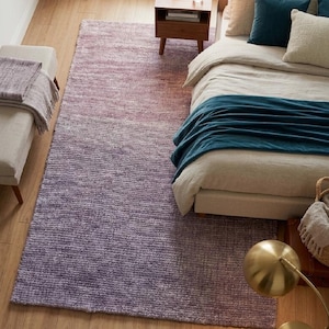 Alfombra de lana anudada a mano – Alfombra de pelo rizado texturizado color malva y marrón – Alfombra de área minimalista moderna