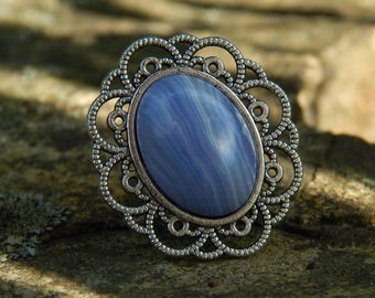 Handmade Adjustable Antique Silver Light Blue Gemstone Statement Ring