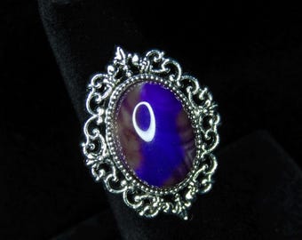 Handmade Adjustable Antique Silver Purple Gemstone Statement Ring