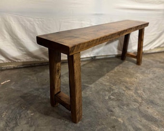 Rustic Farmhouse Dark Stained Dining Solid Wood Entryway Bench