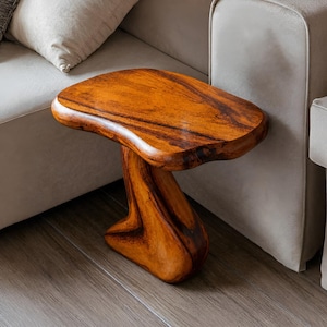 Mesa lateral orgânica em madeira maciça | Mobiliário moderno para sala de estar