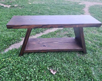 Solid Wood Entryway Bench with Storage Shelf | Rustic Farmhouse Style