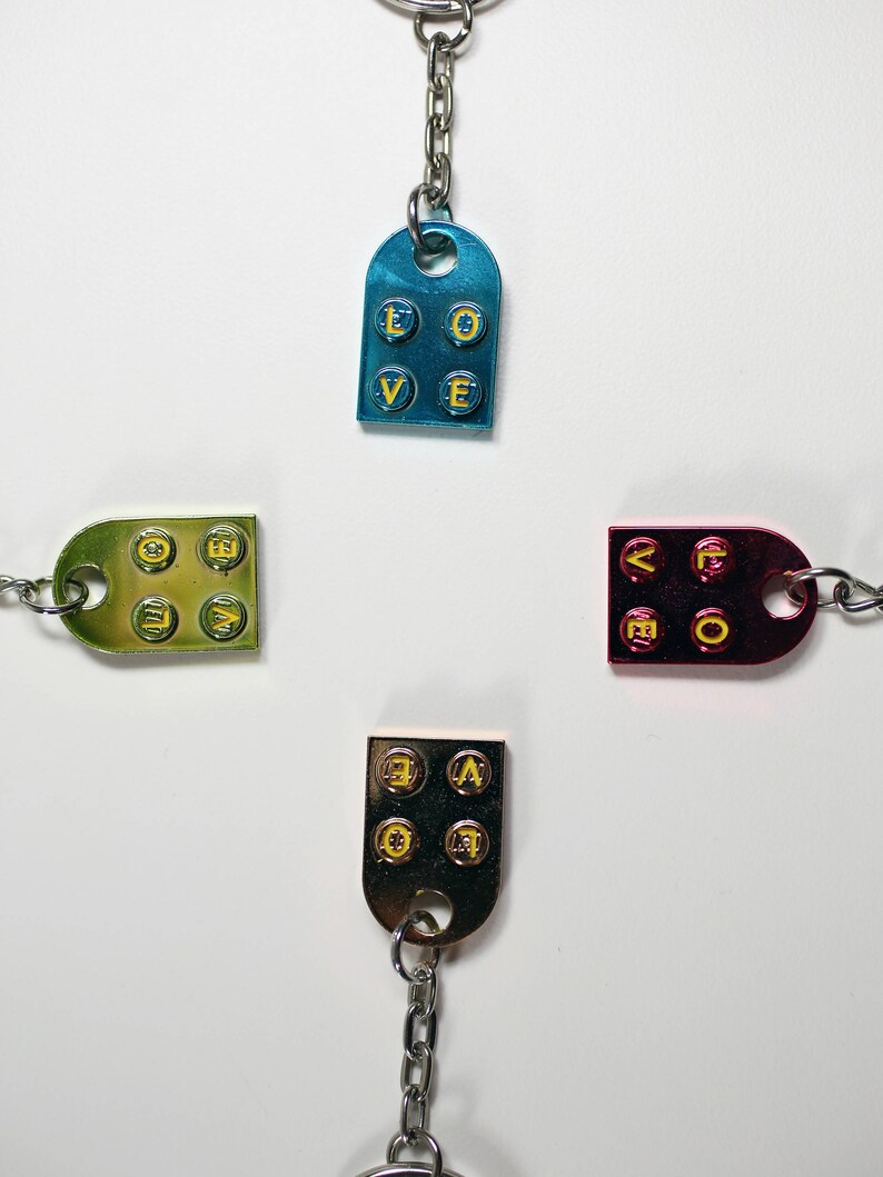 Chrome Engraved Heart LOVE Keychain Pair Made From LEGO Bricks Etsy