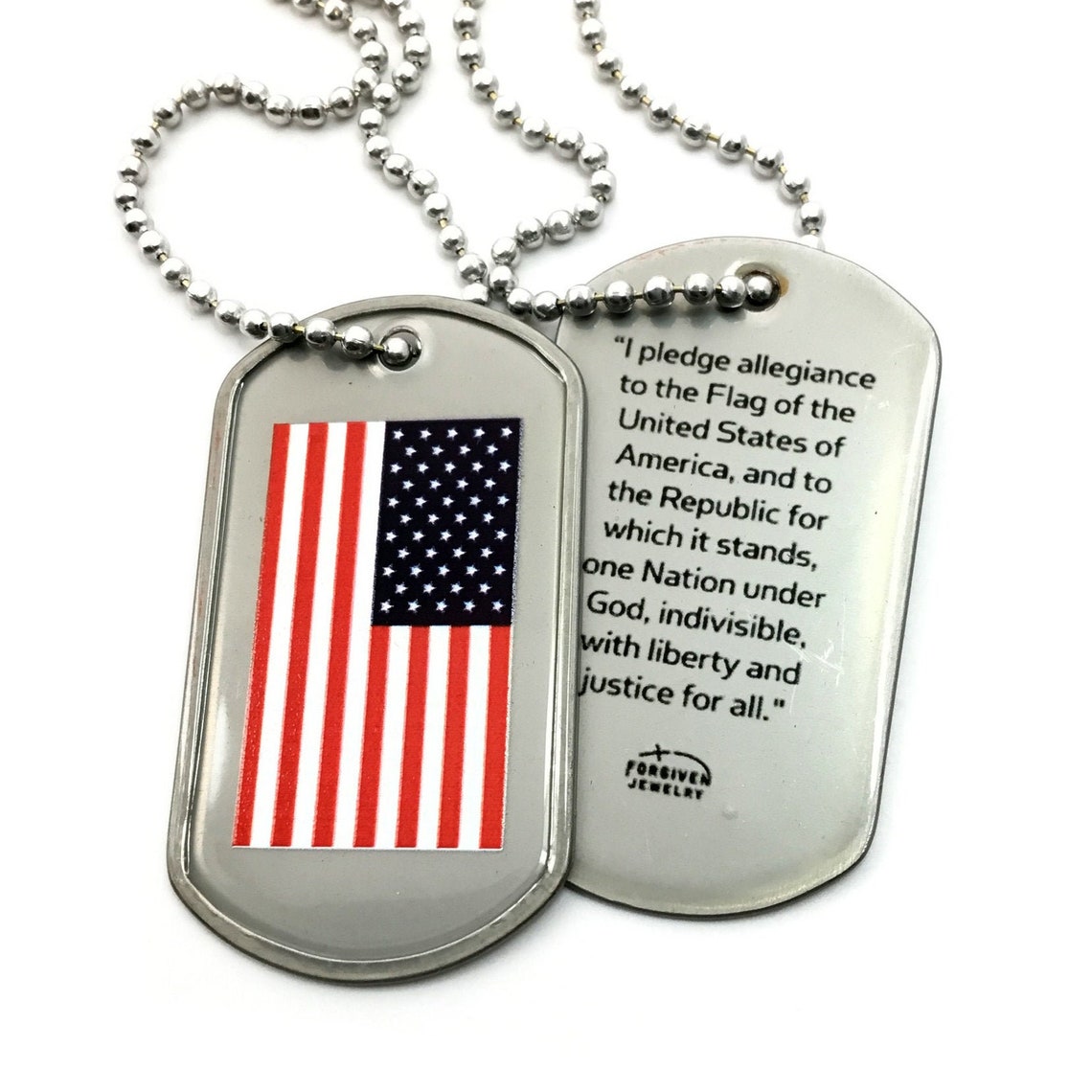 USA Flag Dog Tag Necklace on Ball Chain Stainless Steel Tag Etsy