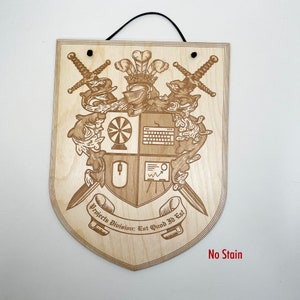 Custom Family Crest Natural Birch Wood Large Coat of Arm Shield, Engraved Name Coat of Arms