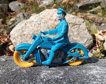 1950s Auburn Rubber Police Motorcycle, 6-Inch Blue Vintage Toy