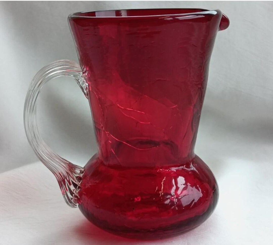 Ruby Pitcher Vintage Hand Blown Ruby Red Crackle Glass Mini Pitcher Applied Handle 4 ...