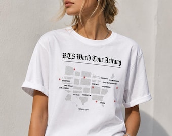 BTS World Tour Arirang Shirt, North America Tour Map Tee, Concert Outfit, K-Pop Fan Gift, Oversized Unisex Graphic T-Shirt