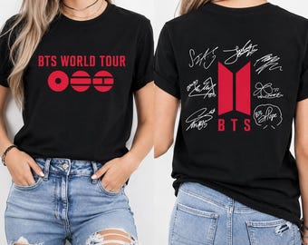 Camiseta autografada da turnê mundial do BTS 2026 – Produto oficial de K-pop, presente para fãs, camiseta com assinatura, tamanho grande unissex