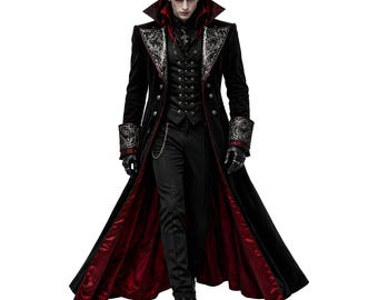 Frac gótico de terciopelo para hombre: chaqueta formal estilo Drácula victoriano steampunk.