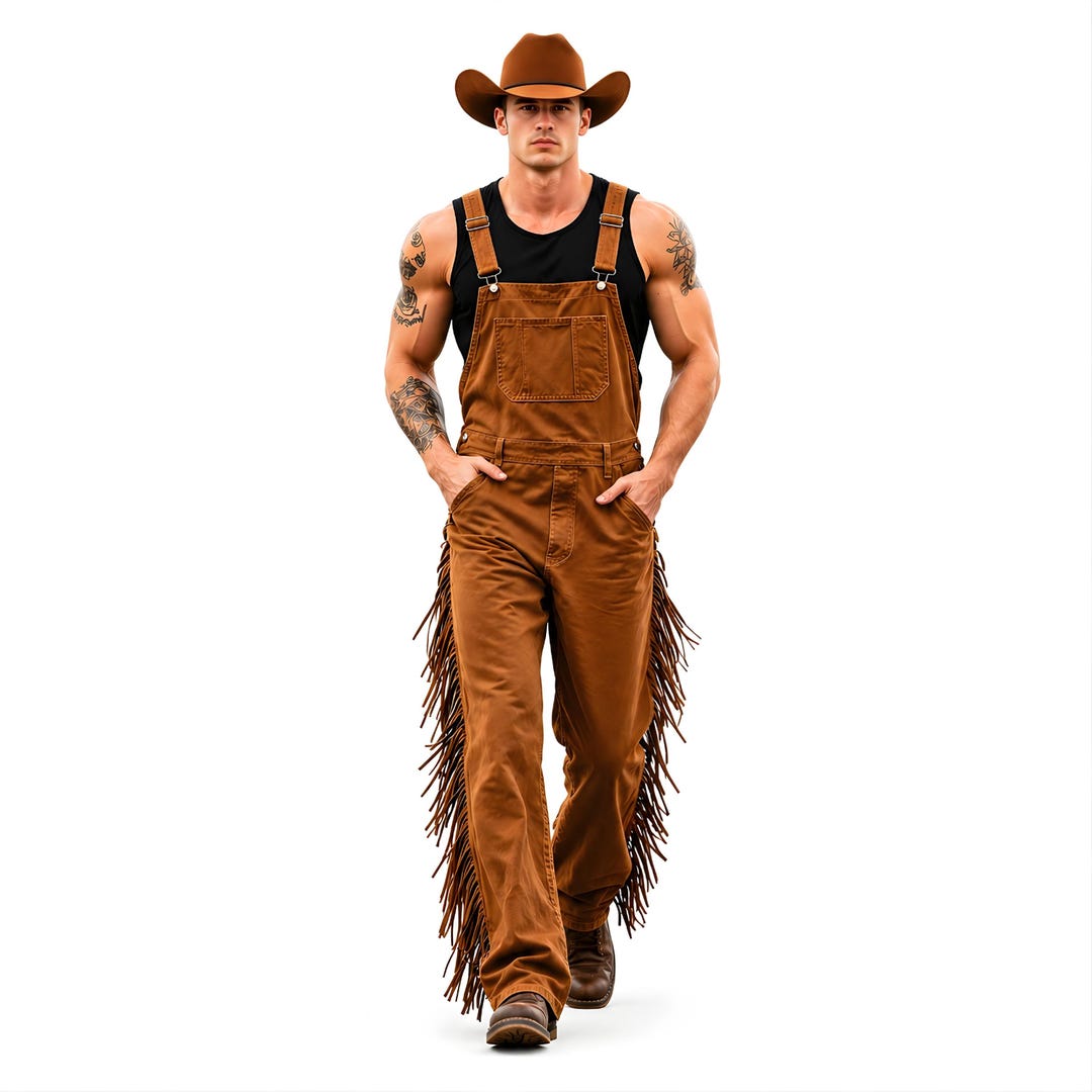 Rustic Overalls Men's Brown Western Fringe Overalls, Rustic Rodeo Workwear Jumpsuit - Etsy