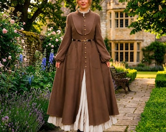 Cappotto di lana fatto a mano: capospalla lungo in stile vittoriano Prairie, elegante stile cottagecore.