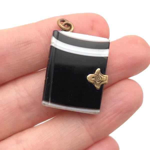 Antique Victorian Banded Agate Carved Book Charm Fob Charm Pendant