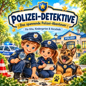 Polizei Detektiv Spiel Kinder PDF, Schatzsuche mit Rätseln, Kita Kindergarten Vorschule Lernspiel