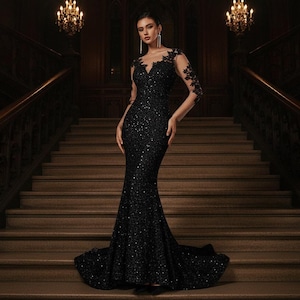long sleeve red carpet dresses Glamorous High Neck Long Sleeve Red Prom Dress Long With Split
