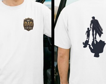 Camiseta de Papá Héroe / Padre e Hijo Superhéroes / Regalo del Día del Padre / Camiseta Personalizada para Papá / Camiseta de Doble Cara