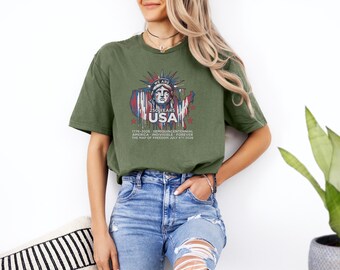 Camiseta unisex con mensaje patriótico de independencia de 2026 estrellas, gráfico "We Are USA 250 American Liberty" y diseño de bandera colorida con efecto de goteo.
