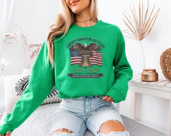 Diseño de bandera del águila calva 1776 - 2026, camiseta gráfica Anillos de la libertad por 250 años, camiseta unisex del Día del Aniversario del 4 de julio de la Carta de la Libertad de EE. UU.