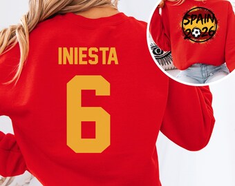 Vintage Iniesta 6 Shirt | Midfield Legend Clothing | Espana Soccer Piece | Worldwide Match Top