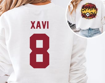 Xavi 8 Apparel / Camiseta de fútbol de España / Camiseta para aficionados al fútbol / Regalo del partido 2026 / Prenda retro de España