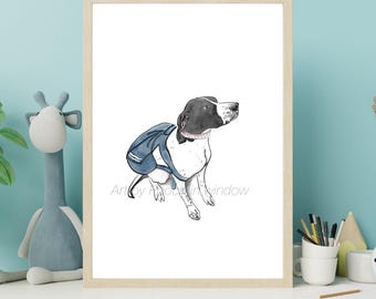 Ilustración de un Braco Alemán de Pelo Corto con mochila – Dibujo a mano de un perro para pared (Descarga digital)