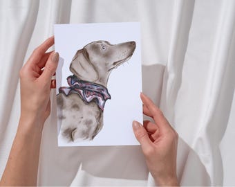 Lámina artística de perro salchicha – Ilustración de mascota dibujada a mano (Descarga digital)