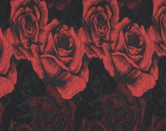 Textured Crimson Rose on Black Stretch Jacquard | Dimensional Floral Fabric | Fast US Shipping | Exclusive Remnant Pre-Cut 1.25 Yard Piece