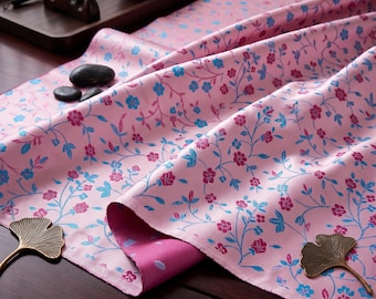 Luminous Pink & Blue Floral Vine | Fine Oriental Jacquard Brocade | Fast US Shipping | Exclusive Pre-Cut 3.33 Yard Piece