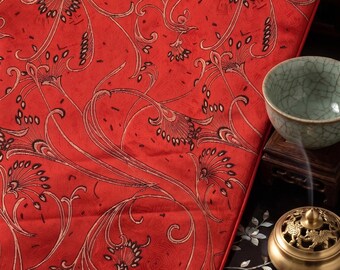 Radiant Red & Black Stylized Floral | Fine Artificial Silk Jacquard Brocade | Fast US Shipping | Exclusive Pre-Cut 2.2 Yard Piece