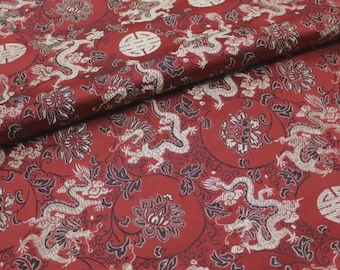 Deep Red, Gold & Black Longevity Dragon Brocade | Exclusive Pre-Cut 1.2 Yard Piece | 30x43 in. | Oriental Jacquard | Fast US Shipping