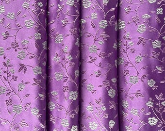 Radiant Amethyst & Silver Floral Vine Silk Blend | Luxury Viscose Jacquard | Fast US Shipping | Exclusive Pre-Cut 2.3 Yard Piece
