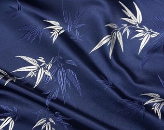 Midnight Navy & Silver Bamboo Brocade | Exclusive Pre-Cut 1.9 Yard Piece | 70x30 in. | Oriental Jacquard | Fast US Shipping