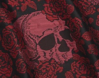 Crimson Skull & Rose Gothic Jacquard | Dark Romantic Floral Brocade | Fast US Shipping | Exclusive Pre-Cut 1.38 Yard Piece